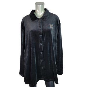 Disney Shirt Size XL Vintage Disneyland Long Sleeve Velvet Stretch Black NWT‎